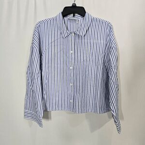 Everlane White and Blue The Woven P.j. Cropped Top Medium